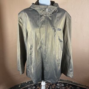 Y2K OUTBROOK WOMAN Vintage Y2K Iridescent Hooded PVC Shell Jacket Plus Size 2X —